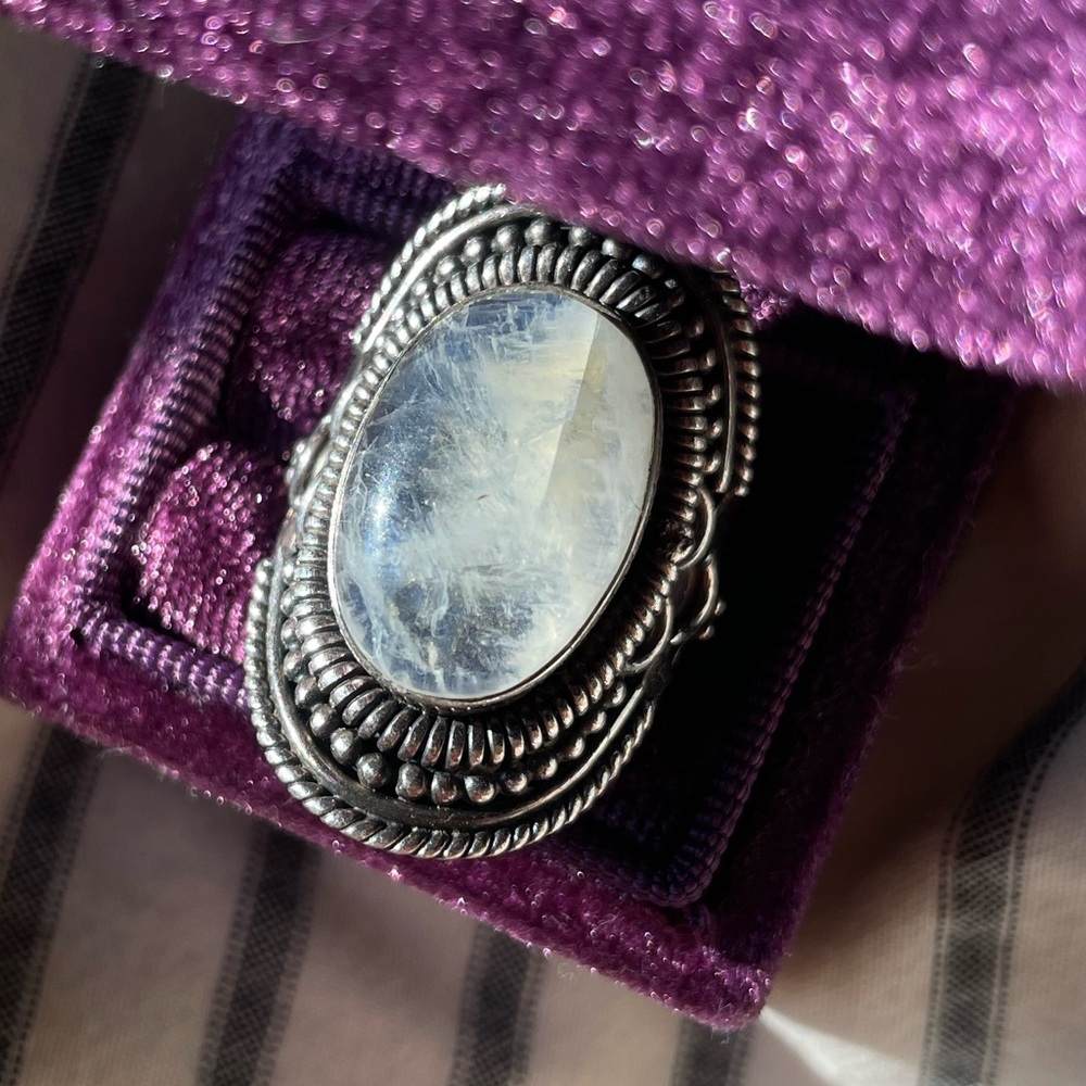 Moonstone Women Ring 925 Sterling Silver Wide Band Handmade All Ring Size 7